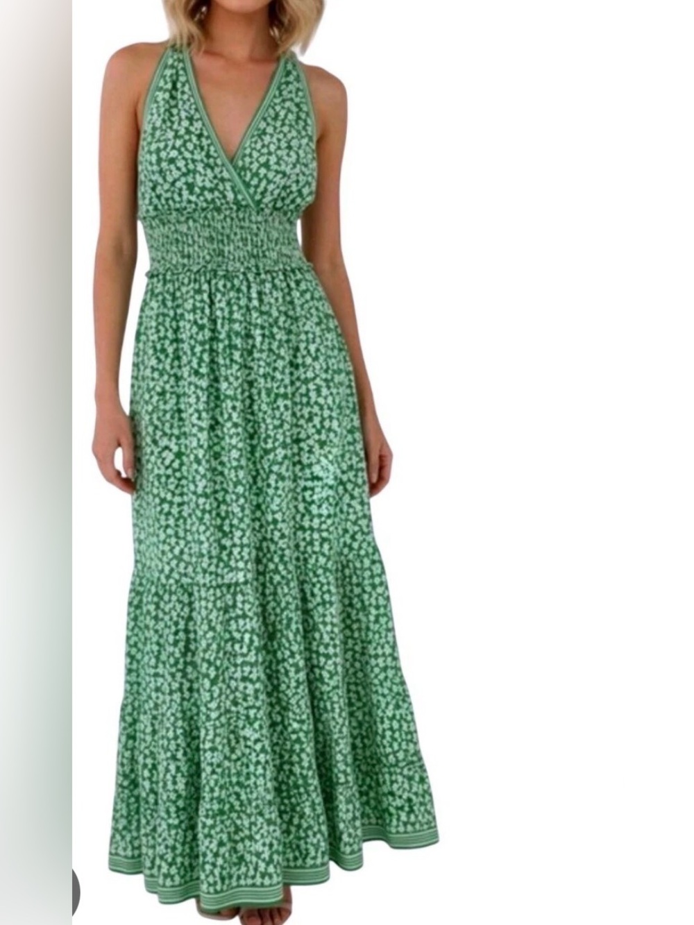 Max studio Green Printed sheer lined Maxi Dress size S